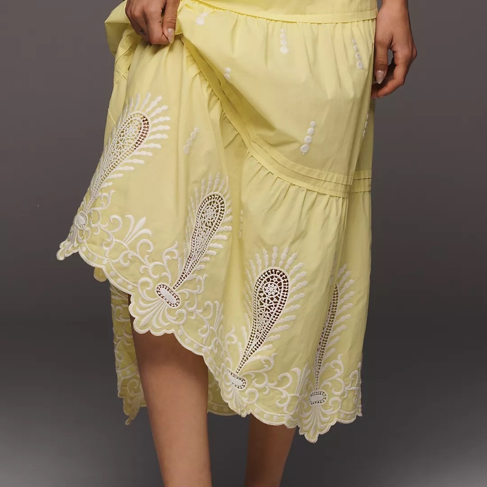 Anthropologie Yellow Embroidered Tiered Maxi Dress - Picture 3 of 8